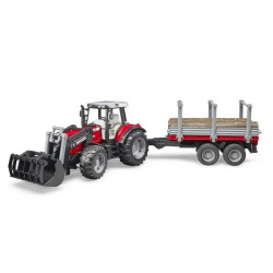 Tracteur miniature Massey Ferguson 7480 avec chargeur frontal et remorque à bois BRUDER U02046
