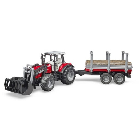 Tracteur miniature Massey Ferguson 7480 avec chargeur frontal et remorque à bois BRUDER U02046
