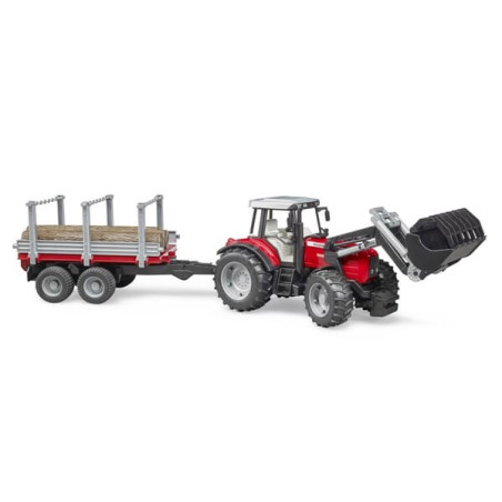 Tracteur miniature Massey Ferguson 7480 avec chargeur frontal et remorque à bois BRUDER U02046