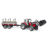Tracteur miniature Massey Ferguson 7480 avec chargeur frontal et remorque à bois BRUDER U02046