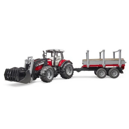 Tracteur miniature Massey Ferguson 7480 avec chargeur frontal et remorque à bois BRUDER U02046
