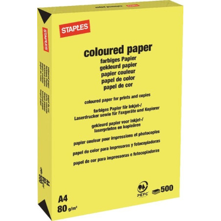 Papier A4 - 500 feuilles - jaune STAPLES 600312ST