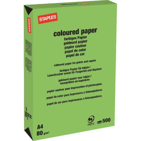 Papier A4 - 500 feuilles - vert gazon STAPLES 600316ST