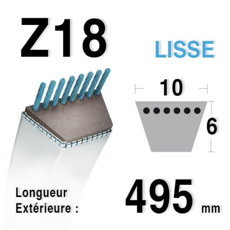 Courroie 10mm x 495mm - Z18