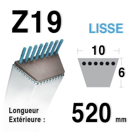 Courroie 10mm x 520mm - Z19