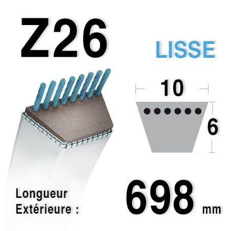 Courroie 9.5mm x 698mm - Z26