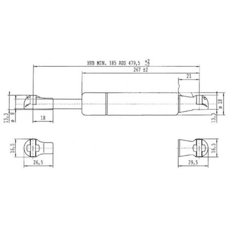 Vérin à gaz L479,5-200N STABILUS CA6168YQ