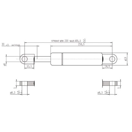 Vérin à gaz L485,5-800N STABILUS CA094889