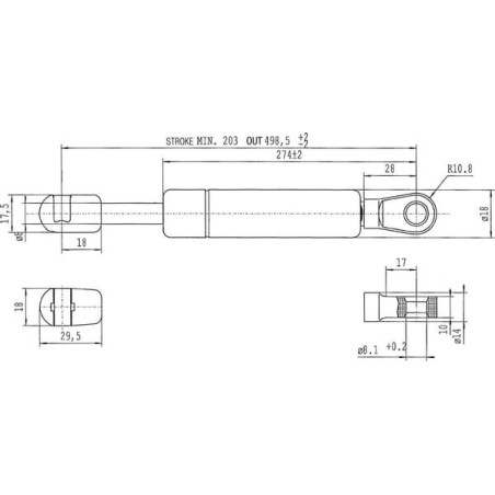 Vérin à gaz L500-250N STABILUS CA5799CU