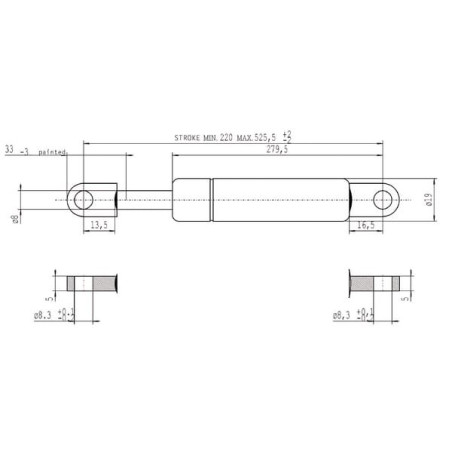 Vérin à gaz L525,5-800N STABILUS CA094927