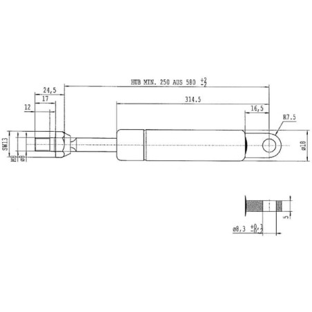 Vérin à gaz L580-150N STABILUS CA052736