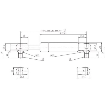 Vérin à gaz L585-350N STABILUS CA094668