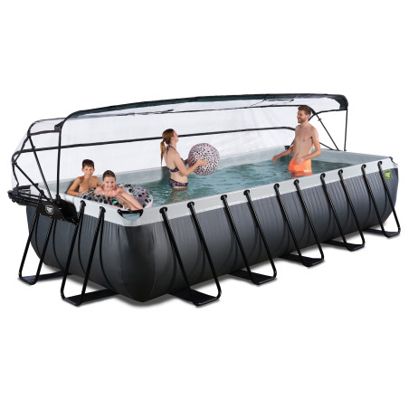 EXIT Piscine Black Leather 540x250x100cm avec pompe filtrante à sable et dôme et pompe à chaleur - noir
