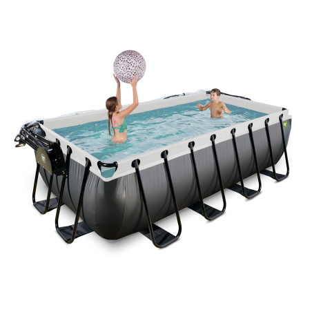 EXIT Piscine Black Leather 400x200x100cm avec pompe filtrante à sable et dôme et pompe à chaleur - noir