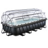 EXIT Piscine Black Leather 540x250x100cm avec pompe filtrante à sable et dôme - noir