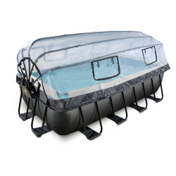 EXIT Piscine Black Leather 400x200x100cm avec pompe filtrante à sable et dôme - noir