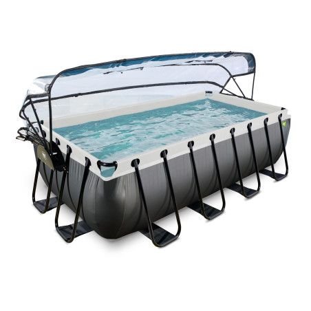 EXIT Piscine Black Leather 400x200x100cm avec pompe filtrante à sable et dôme - noir