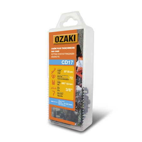 Chaîne de tronçonneuse semi carrée 3/8" 063 (1,6mm) 72 entraîneurs (E72) OZAKI