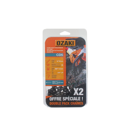 Lot de deux chaînes de tronçonneuse semi carrée 3/8"LP 043 (1,1mm) 50 entraîneurs