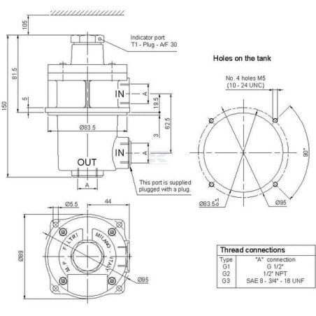 Filtre d'aspiration MP FILTRI FAS025M25