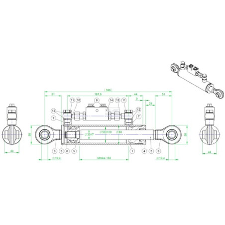Barre de poussée hydraulique UNIVERSEL TEVNN305015011