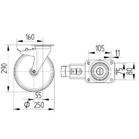 Roulettes pour charges lourdes en polyamide TENTE 4687UOP250P63