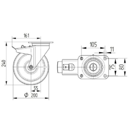 Roulettes pour charges lourdes en polyamide TENTE 4687UOP200P63
