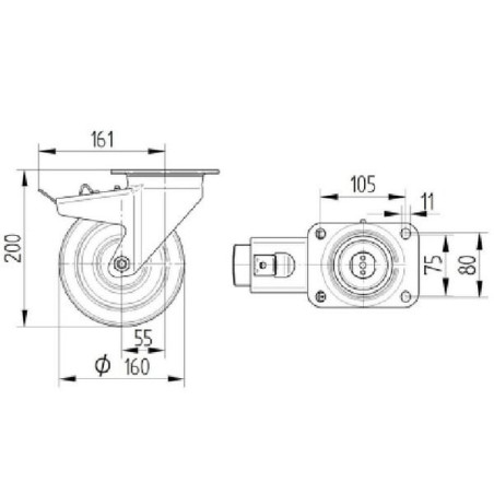 Roulettes pour charges lourdes en polyamide TENTE 4687TOP160P63