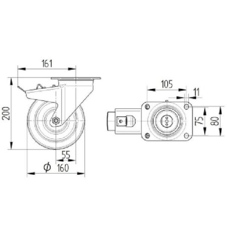 Roulettes pour charges lourdes à bandage en polyuréthane TENTE 4687ITP160P63
