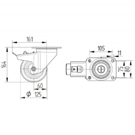 Roulettes pour charges lourdes à bandage en polyuréthane TENTE 4687ITP125P63