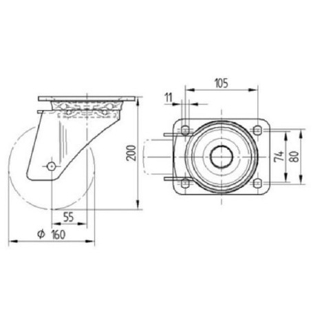 Roulettes pour charges lourdes à bandage en polyuréthane TENTE 4680ITP160P63