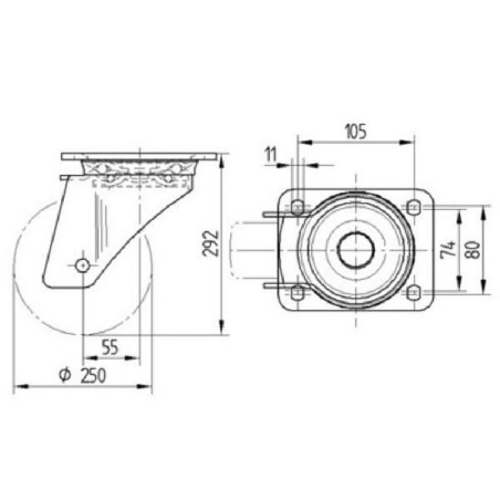 Roulettes pour charges lourdes à bandage en polyuréthane TENTE 4680IEP250P63