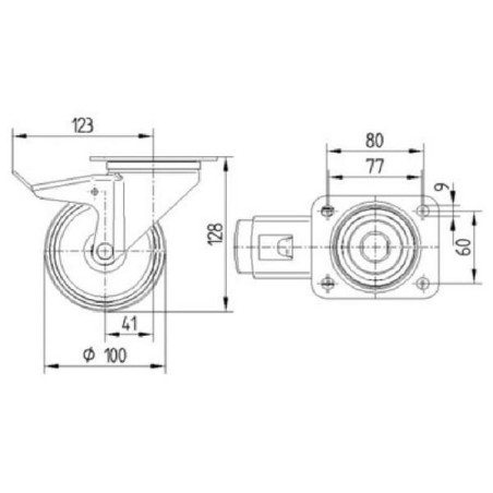 Roulettes pour charges lourdes à bandage en polyuréthane TENTE 3477IEP100P62