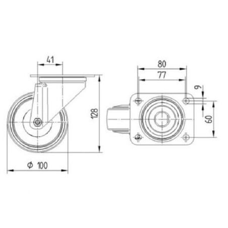 Roulettes pour charges lourdes à bandage en polyuréthane TENTE 3470IEP100P62