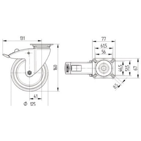 Roulettes pivotantes en acier inoxydable à platine de fixation TENTE 7477PJC125P50