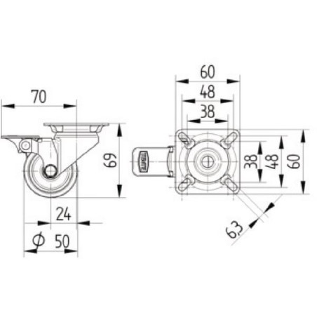 Roulettes pivotantes en acier inoxydable à platine de fixation TENTE 7475PJH050P40