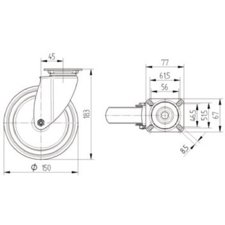 Roulettes pivotantes en acier inoxydable à platine de fixation TENTE 7470PJC150P50