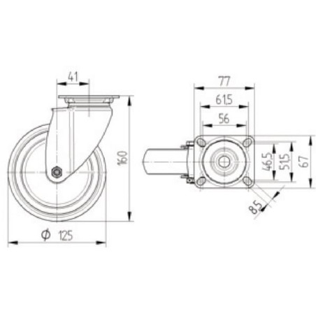 Roulettes pivotantes en acier inoxydable à platine de fixation TENTE 7470PJC125P50