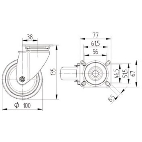 Roulettes pivotantes en acier inoxydable à platine de fixation TENTE 7470PJC100P50