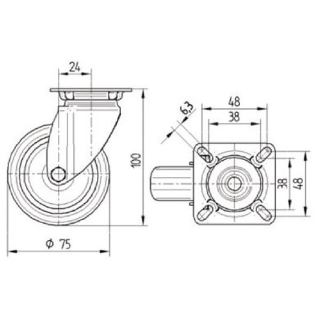 Roulettes pivotantes en acier inoxydable à platine de fixation TENTE 7470PJC075P40