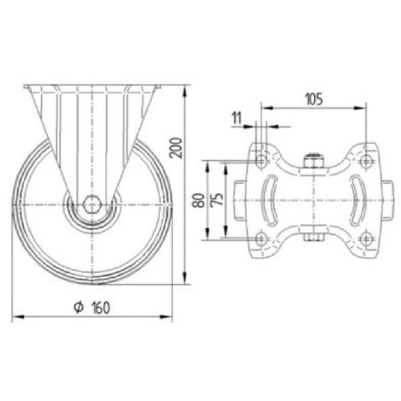Roulettes pivotantes en acier inoxydable à bandage en matière synthétique TENTE 8478UOO160P63