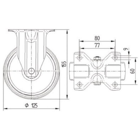 Roulettes pivotantes en acier inoxydable à bandage en matière synthétique TENTE 8478UOO125P62