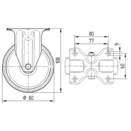 Roulettes pivotantes en acier inoxydable à bandage en matière synthétique TENTE 8478UOO080P62