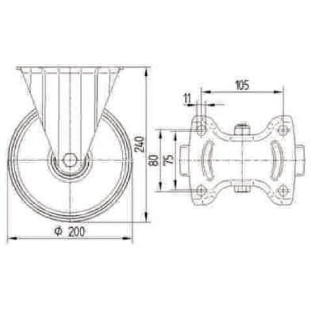 Roulettes pivotantes en acier inoxydable à bandage en matière synthétique TENTE 8478UAD200P63