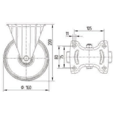 Roulettes pivotantes en acier inoxydable à bandage en matière synthétique TENTE 8478UAD160P63
