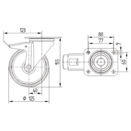 Roulettes pivotantes en acier inoxydable à bandage en matière synthétique TENTE 8477UOO125P62