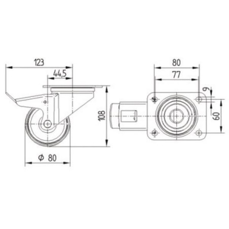 Roulettes pivotantes en acier inoxydable à bandage en matière synthétique TENTE 8477UOO080P62