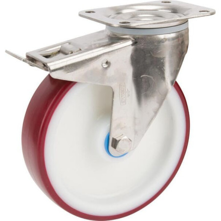 Roulettes pivotantes en acier inoxydable à bandage en matière synthétique TENTE 8477UAD200P63