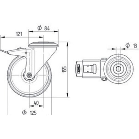 Roulettes pivotantes en acier inoxydable à bandage en matière synthétique TENTE 8477UAD125P3013