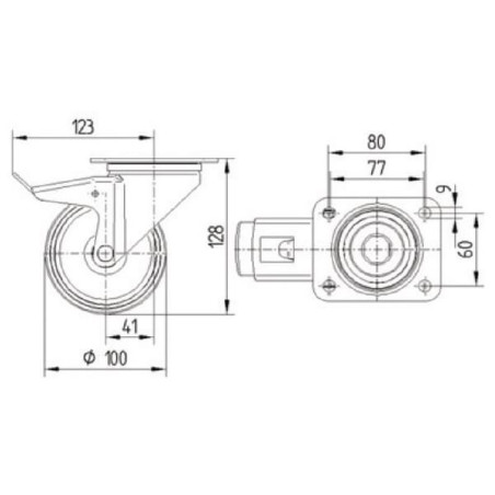 Roulettes pivotantes en acier inoxydable à bandage en matière synthétique TENTE 8477UAD100P62